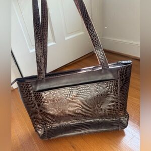 Levenger Brown Crocodile-Embossed Laptop Bag